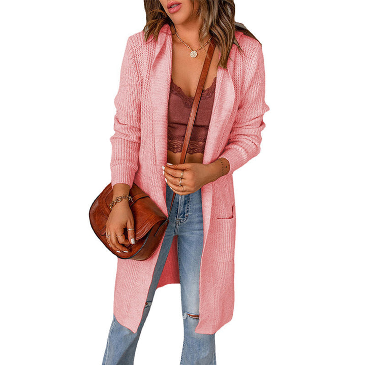Damen Strickmantel mit tiefem V-Ausschnitt und großzügigen Taschen W&W Mode