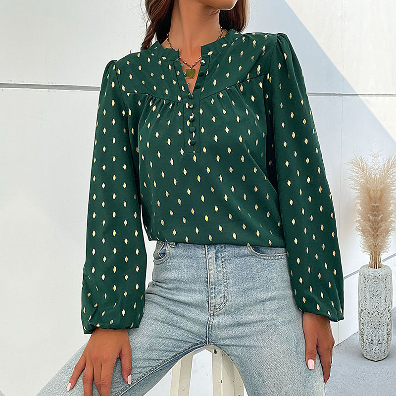 Damen Bluse mit dekorativen Knöpfen und eleganter Raffung WW