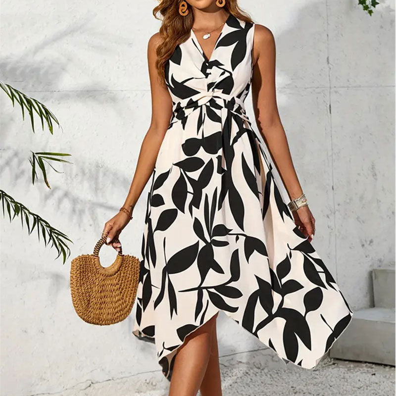 Damen Knielanges Kleid mit floralem Muster und Wickeldetail W&W Mode