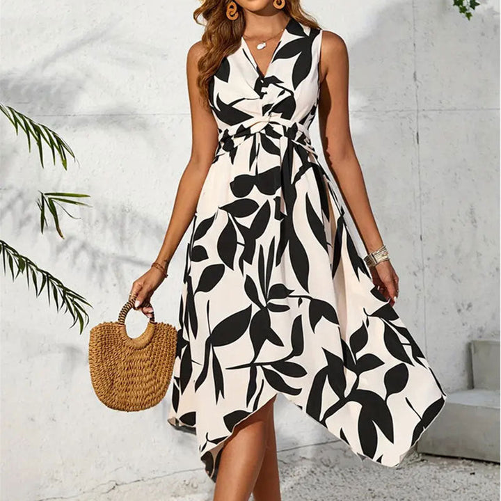 Damen asymmetrisches Kleid mit botanischem Druck W&W Mode