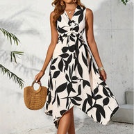 Damen asymmetrisches Kleid mit botanischem Druck W&W