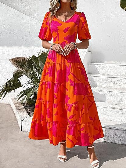 Damen Maxikleid mit Rüschendesign und floralem Muster W&W Mode