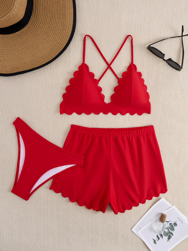 Damen Bikini mit hochgezogener Taille und eleganten Einsätzen WW
