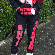 Damen Sportliches Sweatpants und Hoodie Set mit auffälligem Schriftzug WW