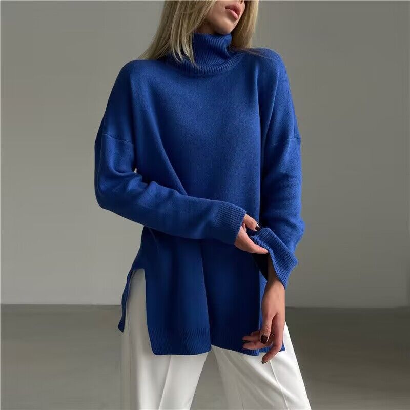 Damen lässiger Rollkragenpullover aus hochwertigem Strickmaterial mit weit geschnittenem Design WW