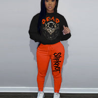 Damen Sportliches Hoodie und Jogginghose Set mit auffälligem Bandmotiv WW