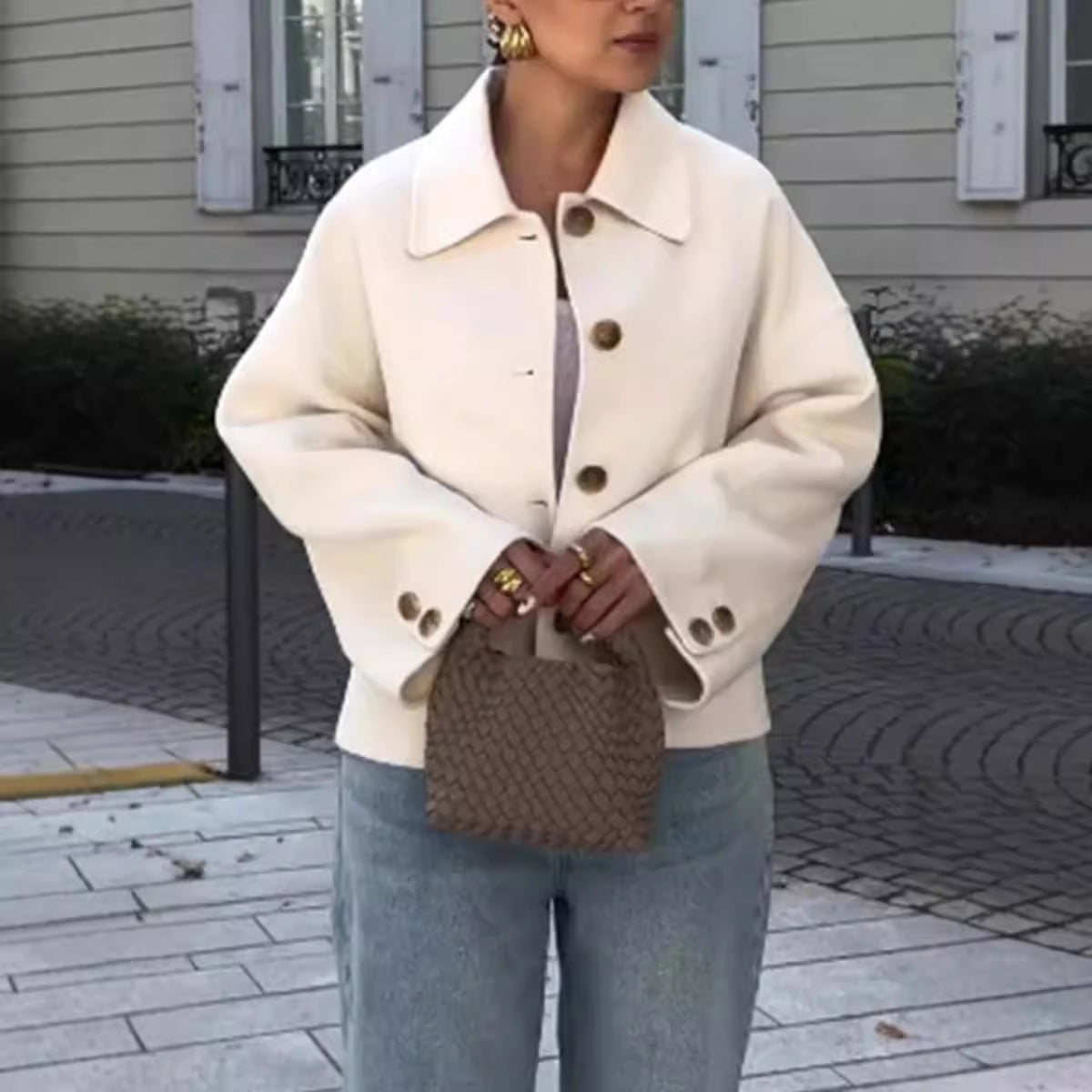 Damen Modische Oversized-Wolljacke mit Knopfdetails und weitem Schnitt WW
