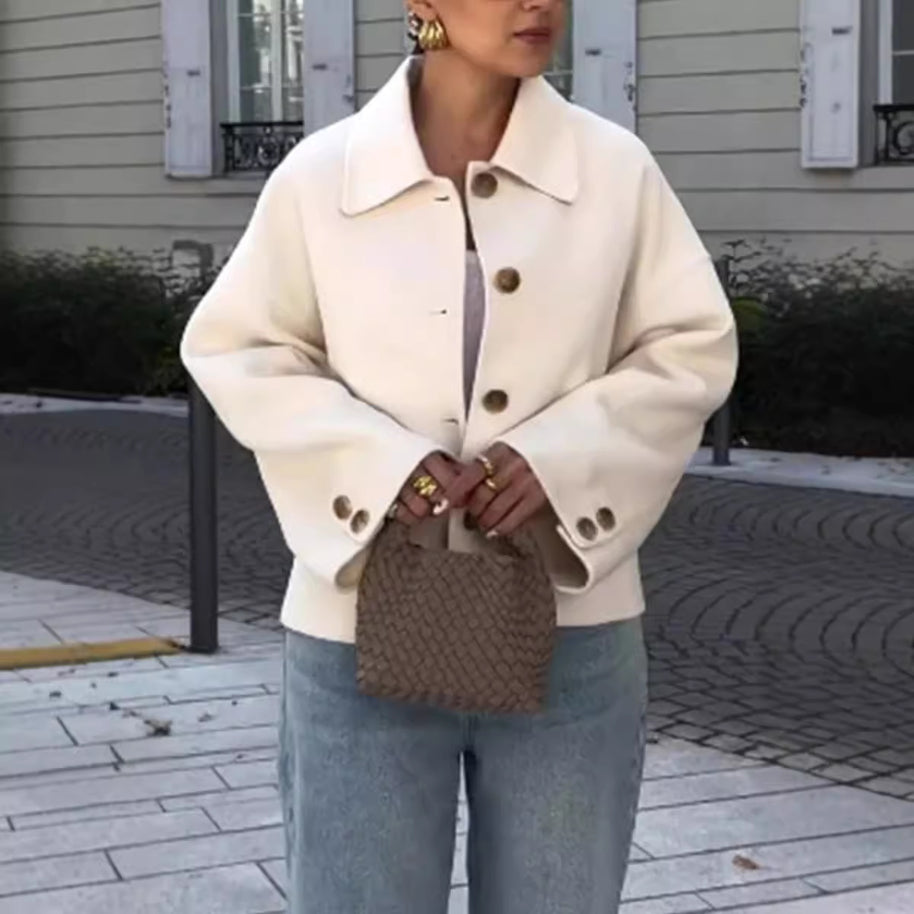 Damen Modische Oversized-Wolljacke mit Knopfdetails und weitem Schnitt WW