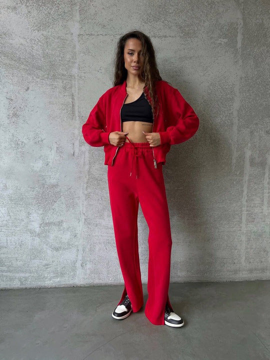Damen Sportliches Fleece-Set mit hohem Kragen und praktischen Seitenschlitzen WW