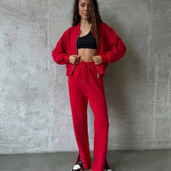 Damen Sportliches Fleece-Set mit hohem Kragen und praktischen Seitenschlitzen WW