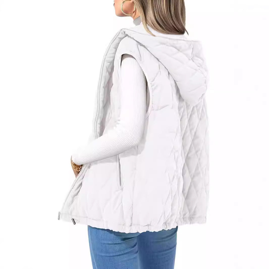 Damen gesteppte Hoodie-Weste mit praktischen Taschen WW