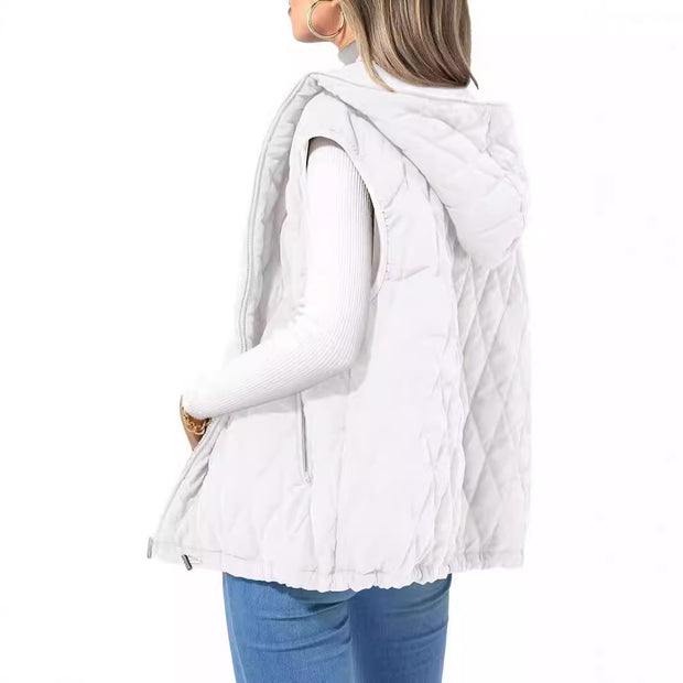 Damen gesteppte Hoodie-Weste mit praktischen Taschen WW
