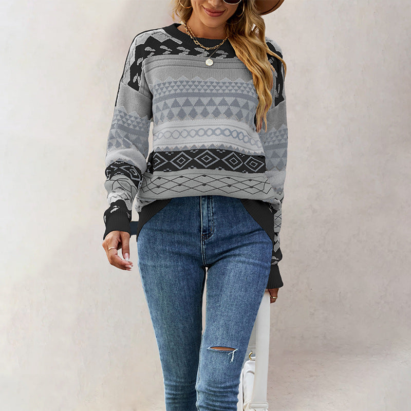 Damen Strickpullover mit geometrischem Muster WW