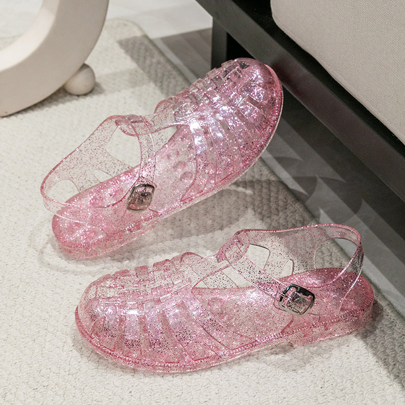 Damen Glitzernde Freizeit-Sandalen im Riemchen-Stil mit verstellbarem Verschluss WW