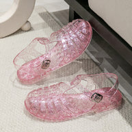 Damen Glitzernde Freizeit-Sandalen im Riemchen-Stil mit verstellbarem Verschluss WW