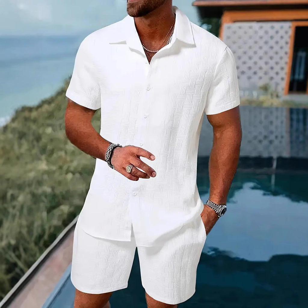 Herren Strukturierte Kurzarm Strandbekleidung Set WW