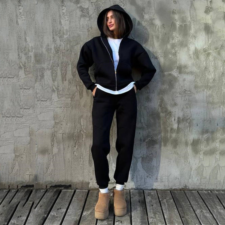 Damen sportlicher Fleece-Jumpsuit mit hohem Kragen und durchgehendem Reißverschluss WW