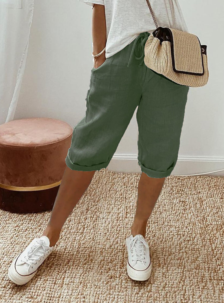 Damen lässige Cropped-Hosen mit Gummi Bund und Taschen WW