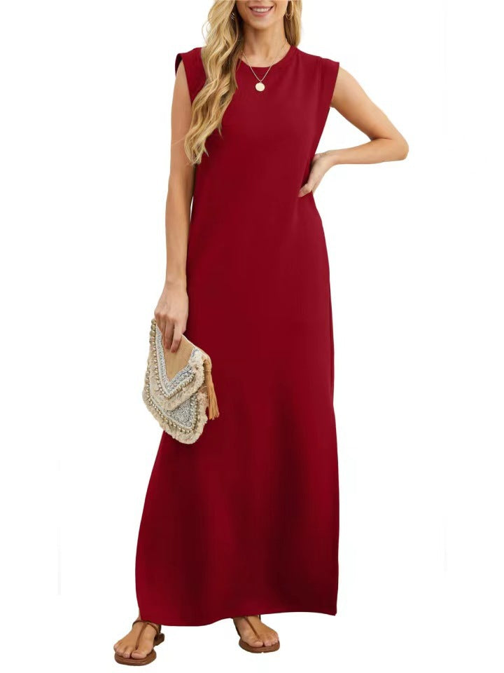 Damen elegantes Maxikleid mit schlichter Silhouette und lässigen Ärmeln WW