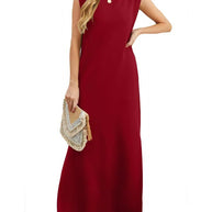 Damen elegantes Maxikleid mit schlichter Silhouette und lässigen Ärmeln WW