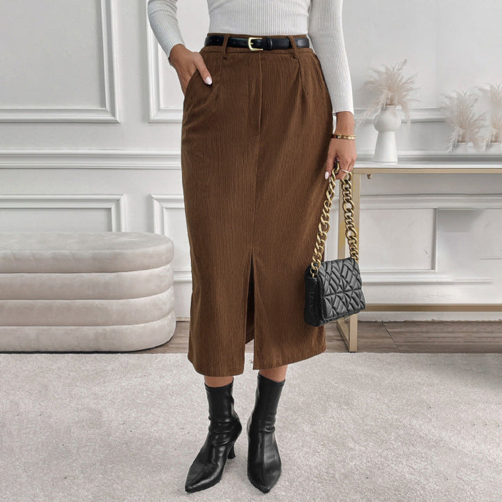 Damen Maxi-Rock mit stylishen Cord-Details und seitlichem Schlitz W&W Mode