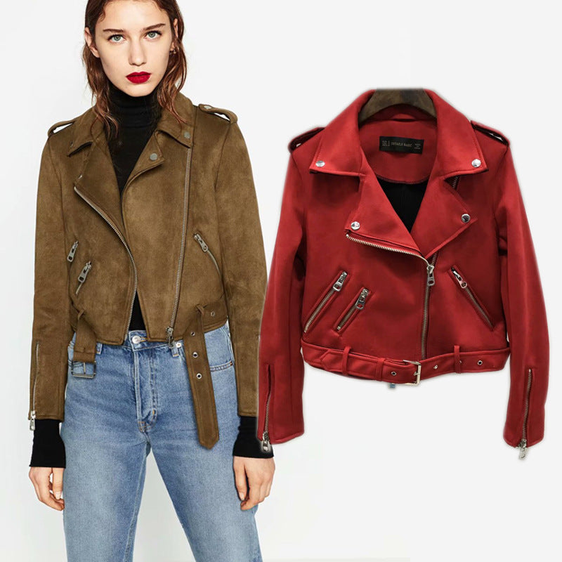 Damen Bikerjacke aus hochwertigem Wildlederimitat mit asymmetrischem Reißverschluss WW
