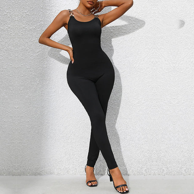 Damen Jumpsuit mit dekorativen Schulterringen WW