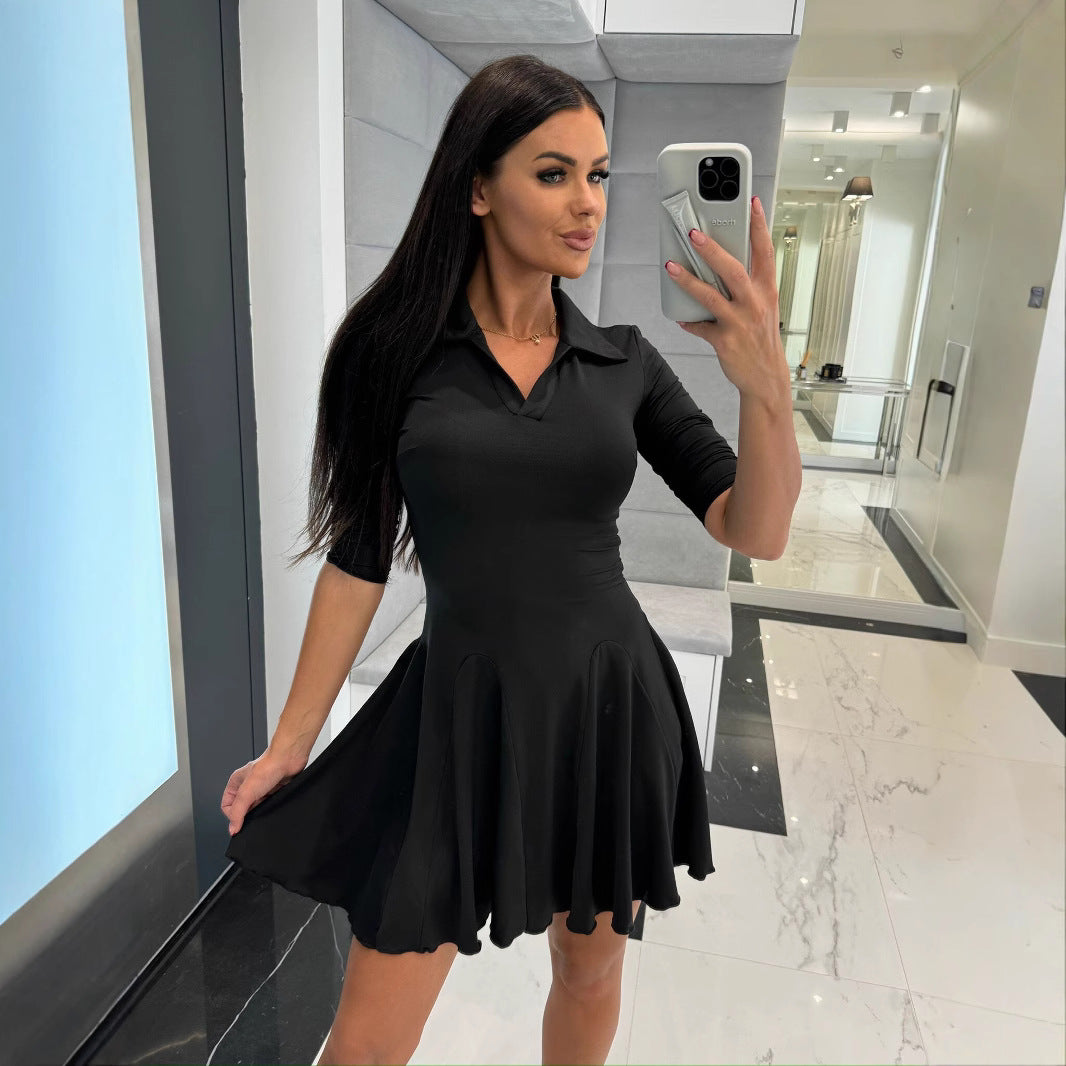 Damen Sportliches Polo-Kleid mit schwingendem Rock und langen Ärmeln WW