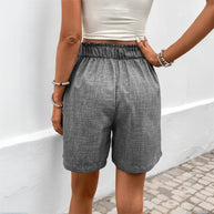 Damen elegante Baumwoll-Shorts mit hohem Bund und Falten WW