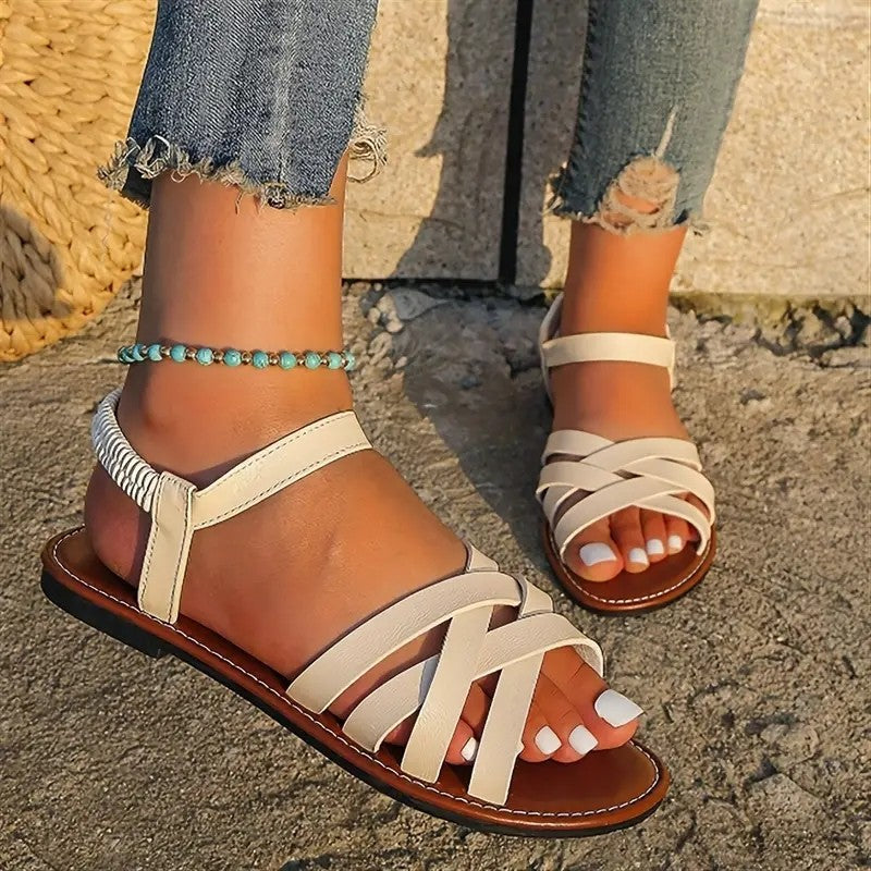 Damen Riemchen Knöchel Wickel Flache Sandalen mit Gepolstertem Fußbett WW