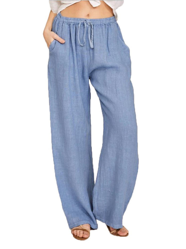 Damen Leinenhose mit weitem Bein und praktischen Seitentaschen WW