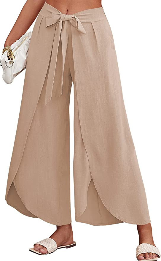 Damen Weite Sommerhose aus leichtem, atmungsaktivem Stoff mit Bindegürtel WW