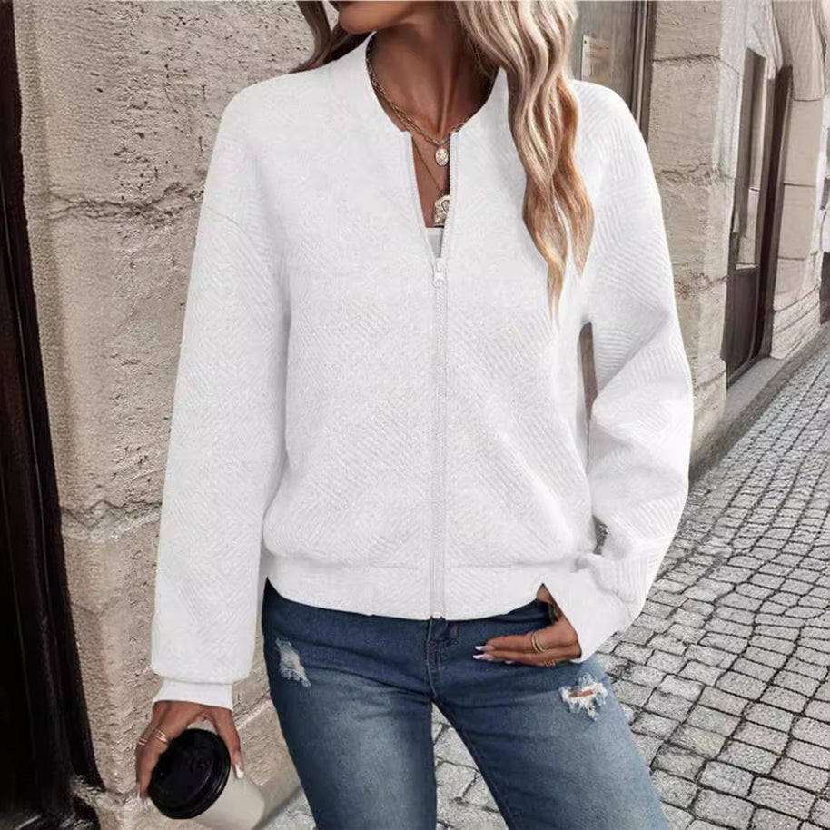 Damen sportliche Bomberjacke mit strukturiertem Design und hohen Bündchen WW