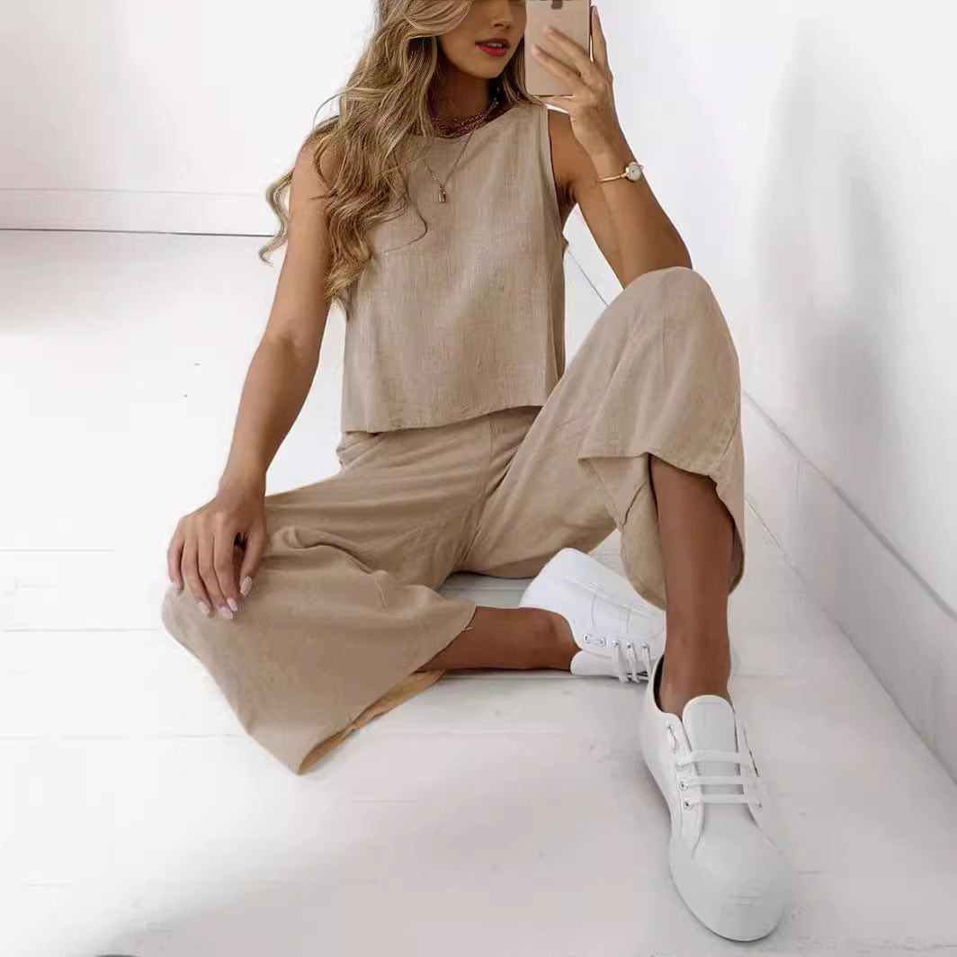 Damen entspanntes Oberteil und weite Hose Set WW
