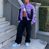 Damen Sportliche Bomberjacke mit buntem Grafikdesign und lässigem Schnitt WW