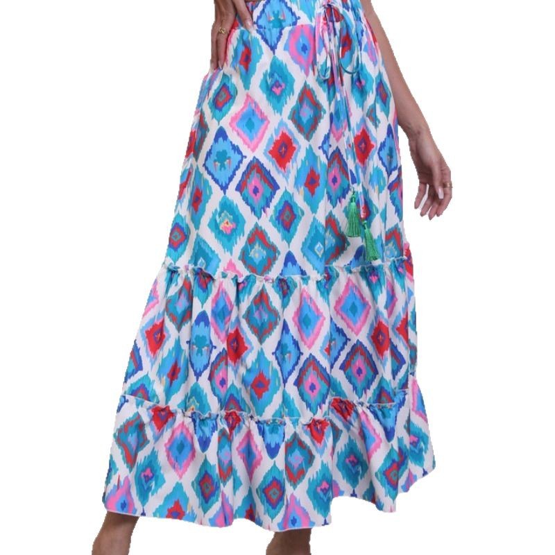 Damen Ausgestellter Maxirock mit Volant-Design und Taillenzug WW