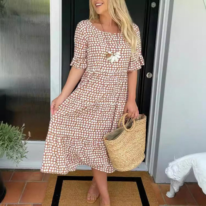 W&W Mode | Sommer Rundhals Bedrucktes Kurzarmkleid