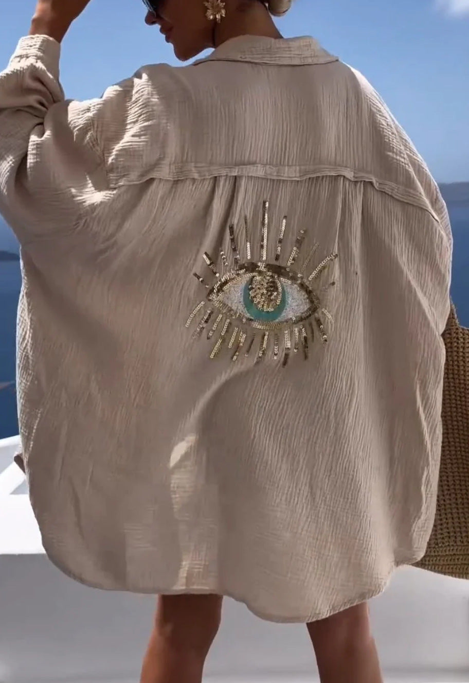 WW | Reverskragen Baumwoll-Leinen-Shirt für Frühling/Sommer