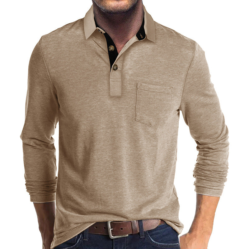 Herren Poloshirt mit langen Ärmeln und Brusttasche WW