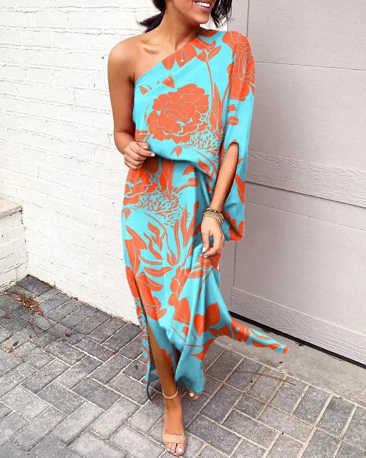 Damen Elegantes Maxikleid mit einem Schulterdesign und floralen Mustern W&W Mode