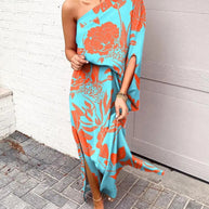 Damen Elegantes Maxikleid mit einem Schulterdesign und floralen Mustern WW