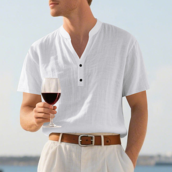 Herren nan sommerliches Nehru-Hemd aus Leinenmix mit kurzer Knopfleiste W&W Mode