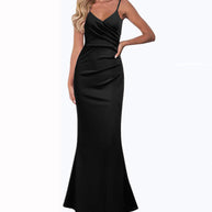 WW | Einfarbiges Slim Fit Fließendes Maxikleid