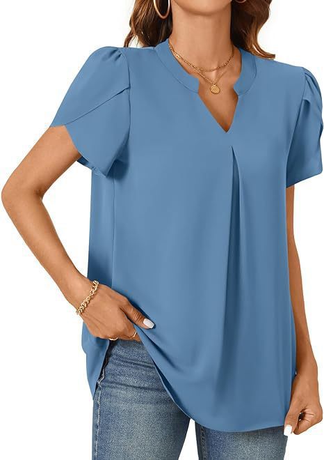 Damen Bluse mit eleganter V-Ausschnitt-Detail und leichten Puffärmeln WW