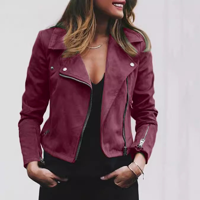 Damen Bikerjacke mit strukturiertem Wildleder-Look und asymmetrischem Reißverschluss WW
