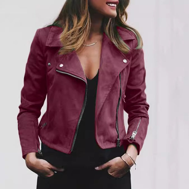 Damen Bikerjacke mit strukturiertem Wildleder-Look und asymmetrischem Reißverschluss WW