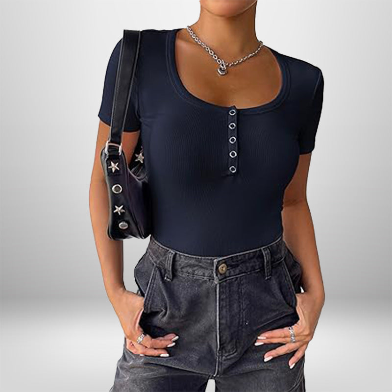Damen Kurzarm Bodysuit mit Knopfdetails und figurbetonter Silhouette WW
