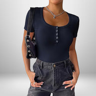 Damen Kurzarm Bodysuit mit Knopfdetails und figurbetonter Silhouette WW