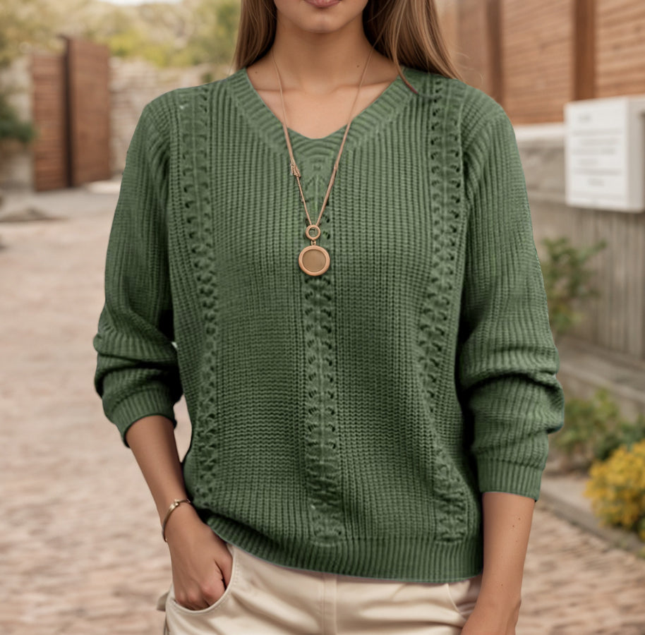 Damen Strickpullover mit V-Ausschnitt und strukturierter Verarbeitung WW
