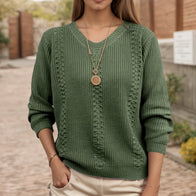Damen Strickpullover mit V-Ausschnitt und strukturierter Verarbeitung WW